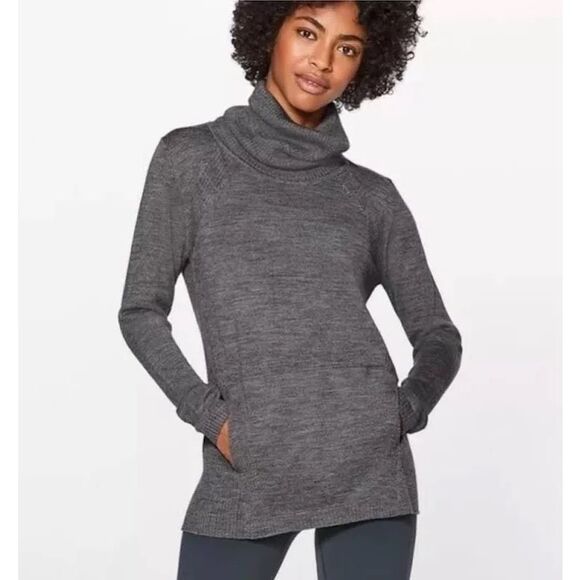 LULULEMON Women’s Dark Gray Long Sleeve Sweat and Savasana Sweater Size 6 Merino - Picture 1 of 8